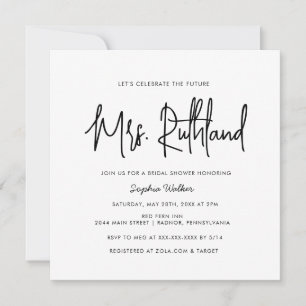 Elegant Future Mrs Black & White Bridal Shower Inv Invitation
