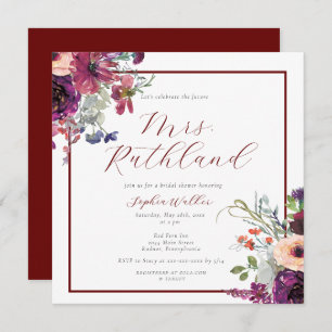 Elegant Future Mrs Burgundy Floral Bridal Shower Invitation