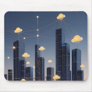 Elegant Futuristic Smart City Wireframe – Glowing Mouse Mat
