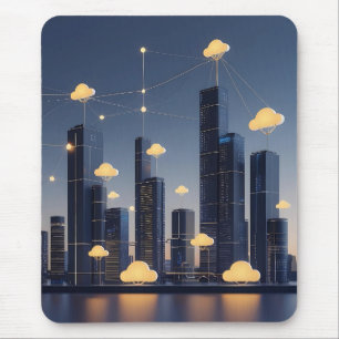 Elegant Futuristic Smart City Wireframe – Glowing  Mouse Mat