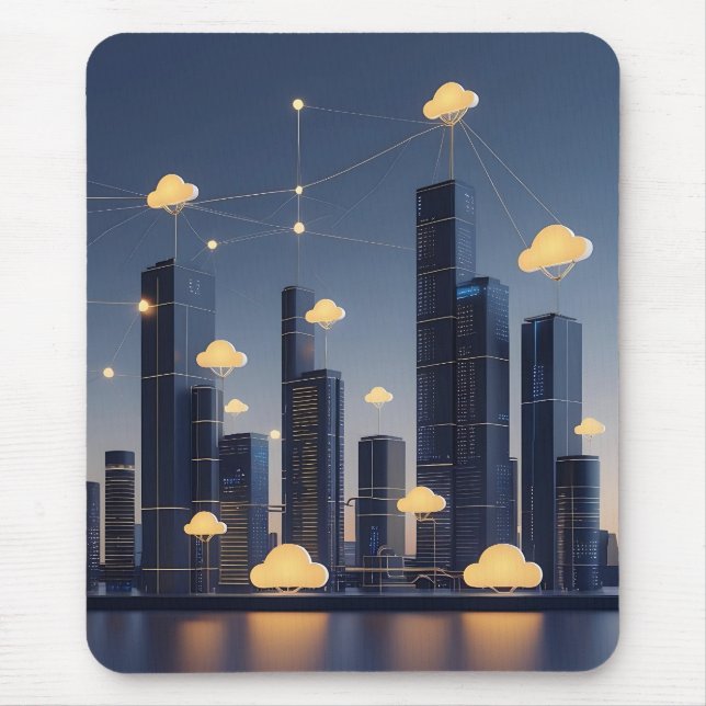 Elegant Futuristic Smart City Wireframe – Glowing  Mouse Mat (Front)