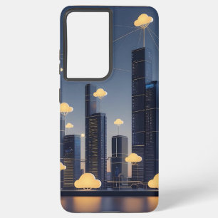 Elegant Futuristic Smart City Wireframe – Glowing  Samsung Galaxy Case
