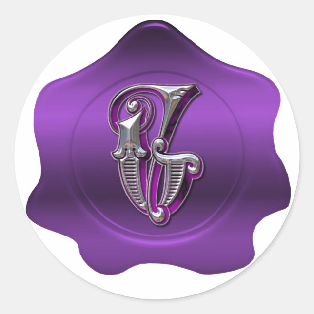 Elegant G Monogram Purple Wax Seal Look Sticker (Front)