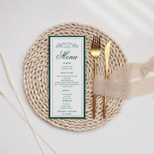 Elegant G reen botanical crest monogram wedding Menu