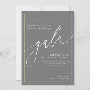 ELEGANT GALA calligraphy stylish formal grey gold Invitation