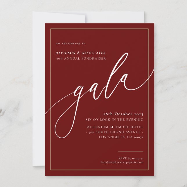 ELEGANT GALA calligraphy stylish formal maroon  Invitation (Front)