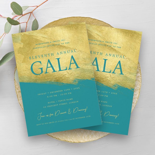 Elegant GALA Company Business Gold Brush Turquoise Invitation (Elegant GALA Company Business Gold Brush Turquoise Invitation)