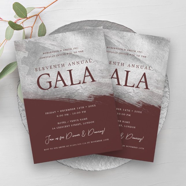 Elegant GALA Company Silver Brush Burgundy  Invitation (Elegant GALA Company Silver Brush Burgundy Invitation)