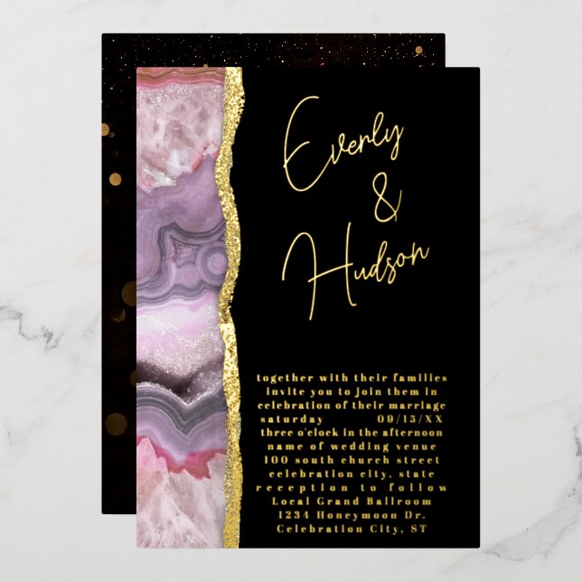 Elegant Galaxy Geode Pink & Gold Wedding (Front/Back)