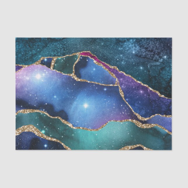Elegant Galaxy Stars Mystic Blue  Tissue Paper (Front)