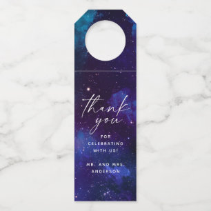 Elegant Galaxy Wedding Thank You   Navy Blue Space Bottle Tag