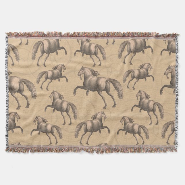 Elegant Galloping Spanish Horse Throw Blanket (Front)