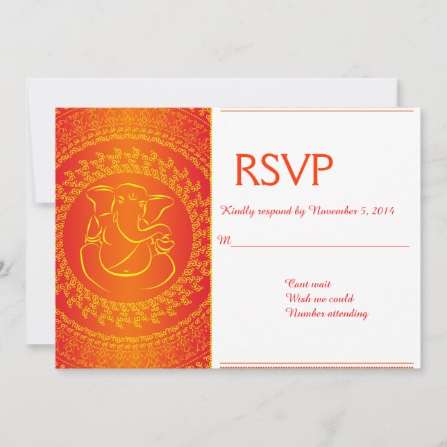 Elegant Ganesh | Indian God Orange RSVP Cards (Front)