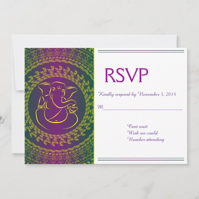 Elegant Ganesh | Indian God Purple RSVP Cards (Front)
