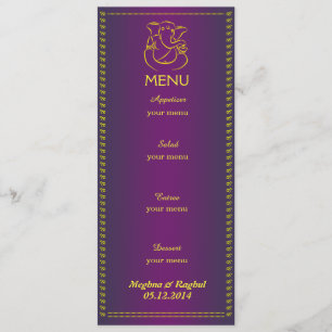 Elegant Ganesh   Indian Wedding Purple Menu Card