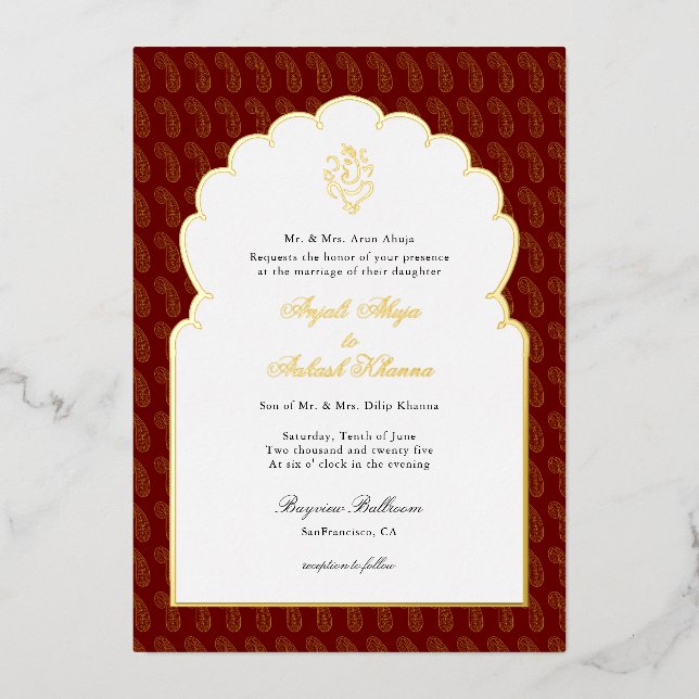 Elegant Ganesh Indian wedding Red and Gold I (Front)