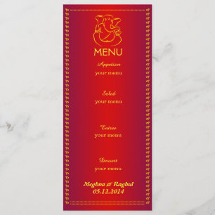 Elegant Ganesh   Indian Wedding Red Menu Card