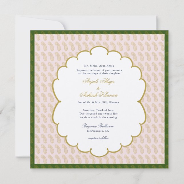 Elegant Ganesh Pastel colours Indian wedding Invitation (Back)