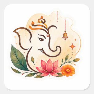 Elegant Ganesha Lotus Diwali Square Sticker