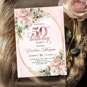 Elegant Garden Blush 50th Birthday Invitation