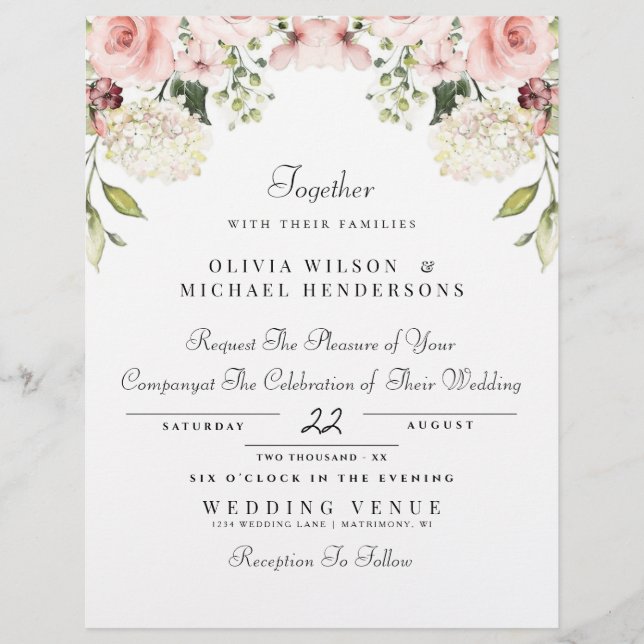 ELEGANT GARDEN DUSTY WATERCOLOR FLORAL WEDDING  FLYER (Front)