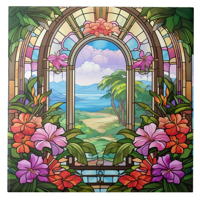elegant garden faux stained glass tile (Front)
