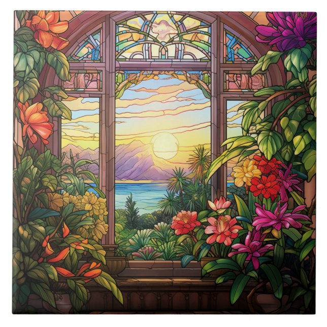 elegant garden faux stained glass tile (Front)