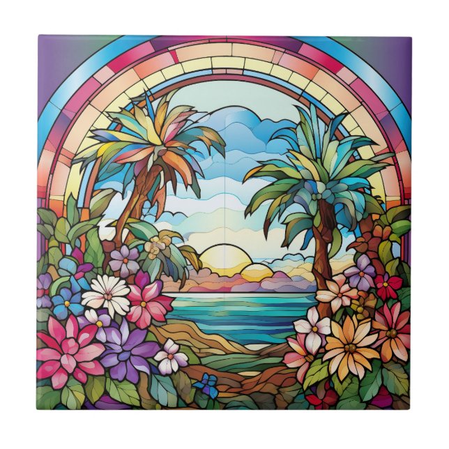 elegant garden faux stained glass  tile (Front)