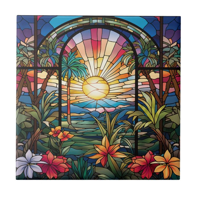 elegant garden faux stained glass  tile (Front)