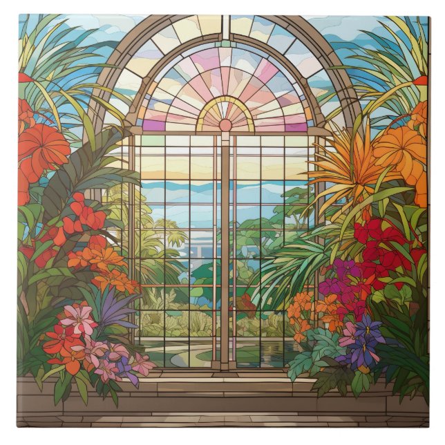 elegant garden faux stained glass  tile (Front)