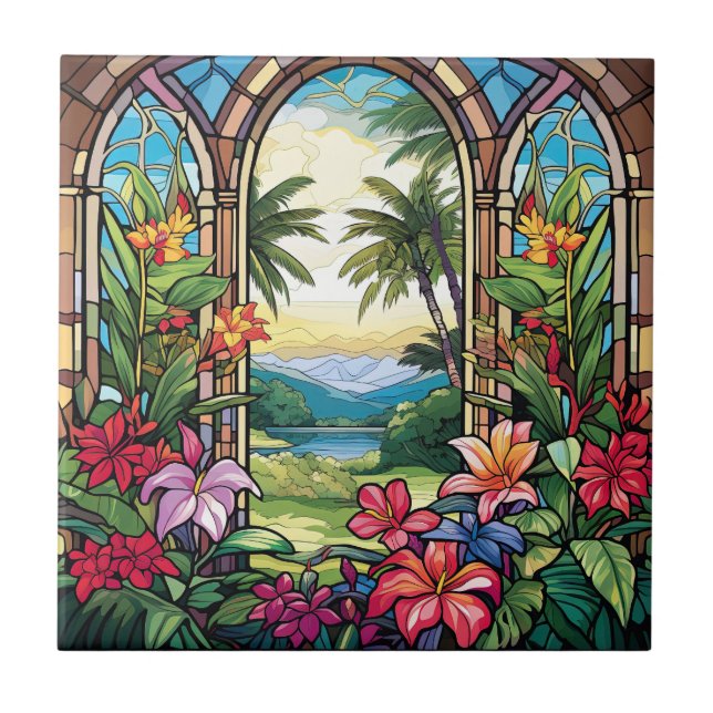 elegant garden faux stained glass  tile (Front)