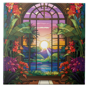 elegant garden faux stained glass  tile