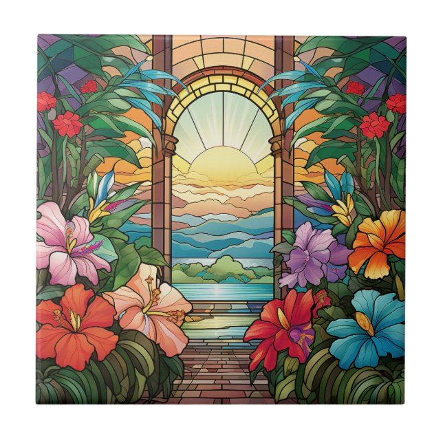elegant garden faux stained glass  tile (Front)