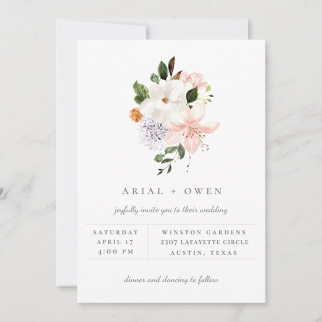 Elegant Garden Floral Bouquet Wedding Invitation (Front)