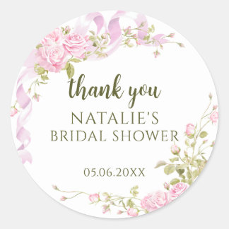 Elegant Garden Floral Bridal Shower Thank You  Classic Round Sticker