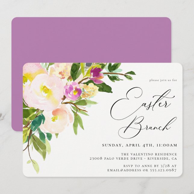 Elegant Garden Floral Easter Brunch Invitation (Front/Back)