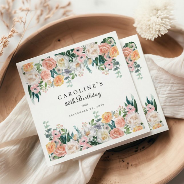 Elegant Garden Floral Greenery 80th Birthday Party Napkin (Creator Uploaded)