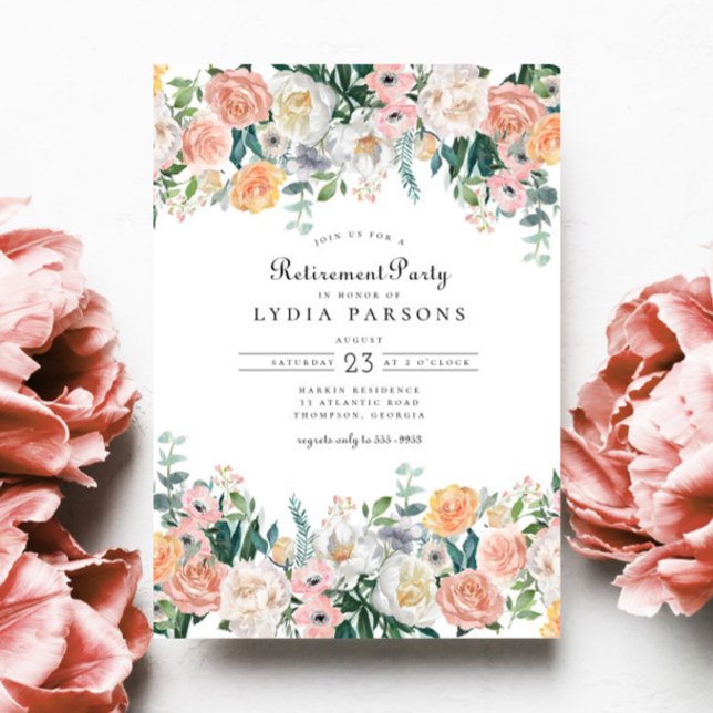 Elegant Garden Floral Greenery Retirement Party Invitation (Creator Uploaded)