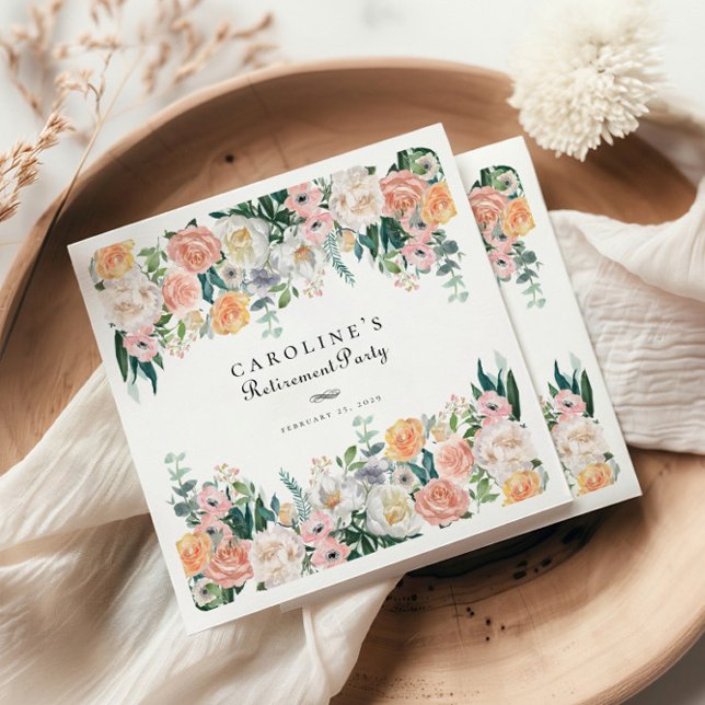 Elegant Garden Floral Greenery Retirement Party Napkin (Creator Uploaded)