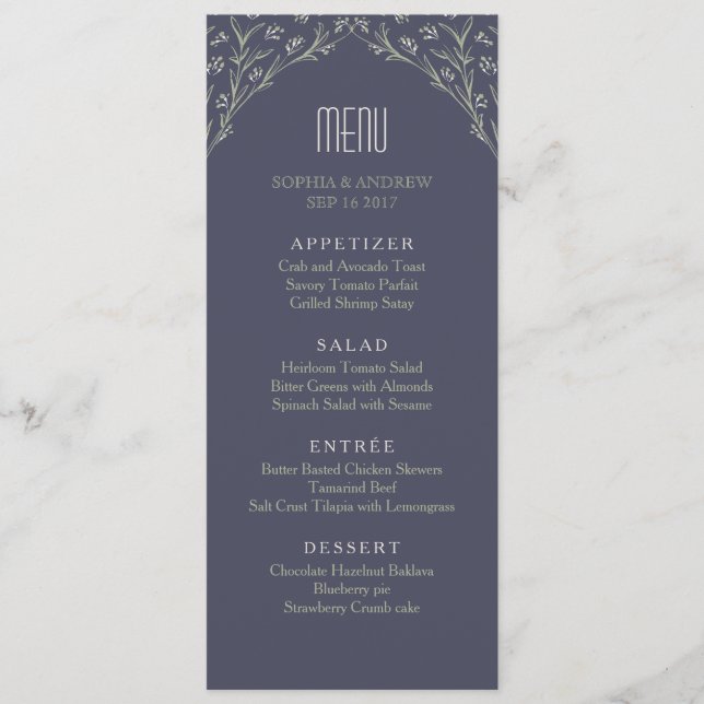 Elegant garden floral rustic wedding menu (Front)