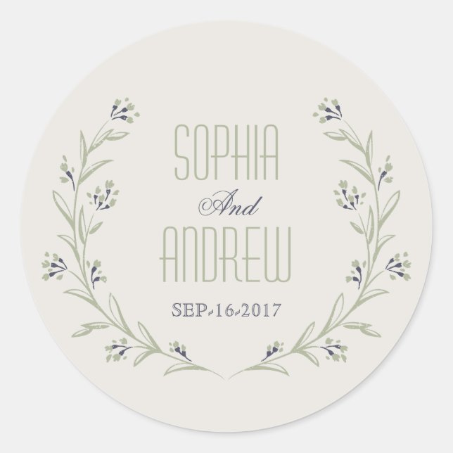 Elegant garden floral rustic wedding monogram classic round sticker (Front)