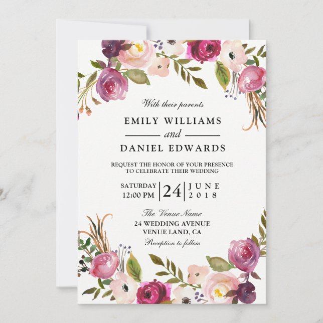 Elegant Garden Floral Wedding Invitation (Front)
