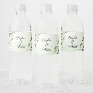 ELEGANT GARDEN FLORALS GOLD FRAME GREENERY WEDDING WATER BOTTLE LABEL