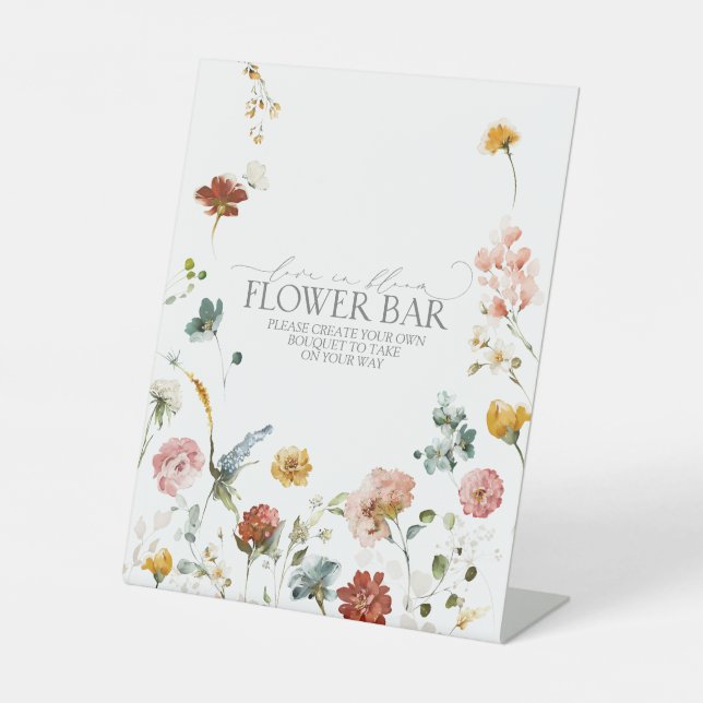 Elegant Garden Flowers Bridal Shower Flower Bar Pedestal Sign (Front)
