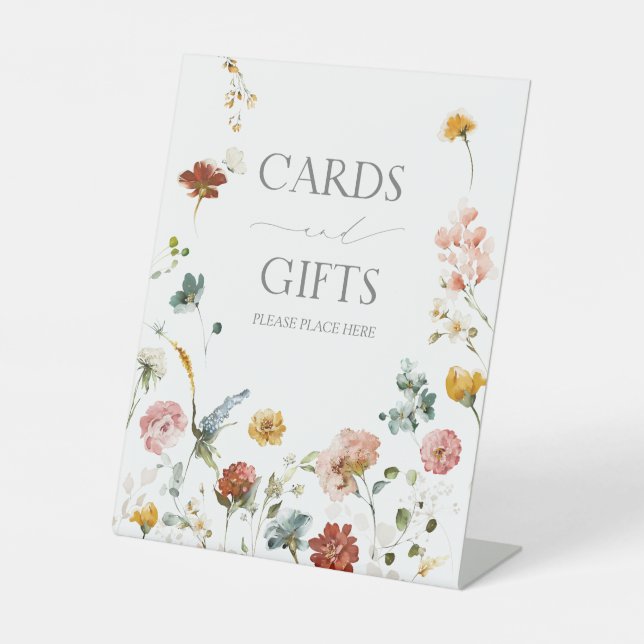 Elegant Garden Flowers Bridal Shower Gift Pedestal Sign (Front)