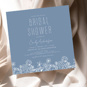 Elegant Garden Flowers Dusty Blue Bridal Shower Invitation