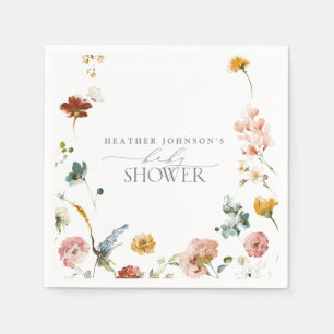 Elegant Garden Flowers Watercolor Baby Shower Napkin
