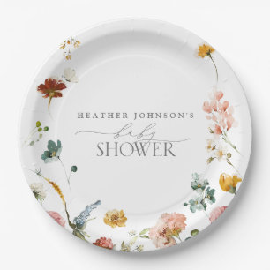 Elegant Garden Flowers Watercolor Baby Shower Paper Plate