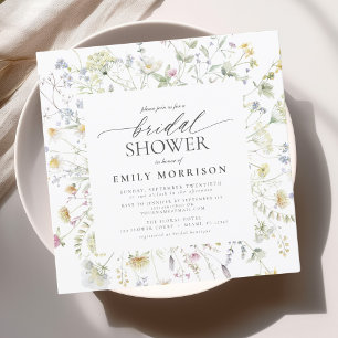 Elegant Garden Flowers Watercolor Bridal Shower Invitation