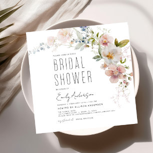 Elegant Garden Flowers Watercolor Bridal Shower Invitation